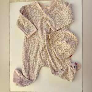 Magnetic Me Pink Floral Quilted Footie and Hat Set